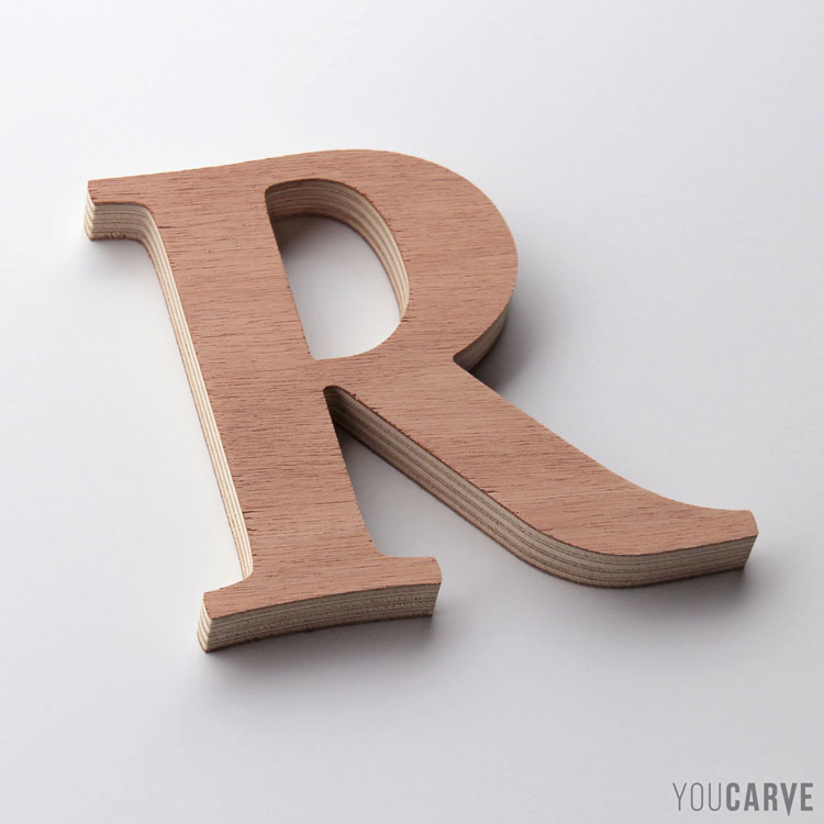 Lettre R en bois (contreplaqué okoumé ép. 18 mm)