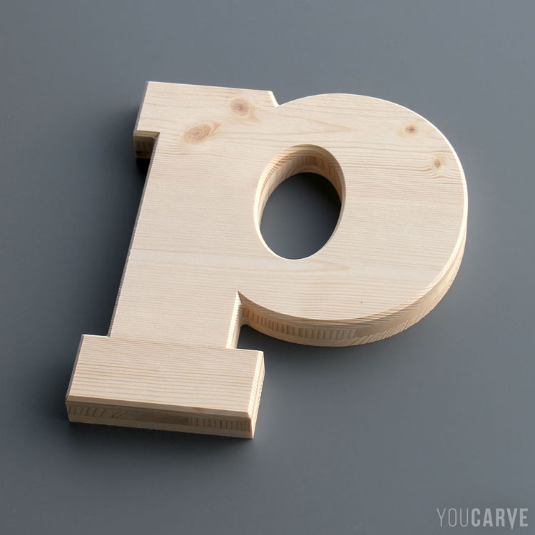 Lettre P en bois (épicéa 3 plis ép. 27 mm)