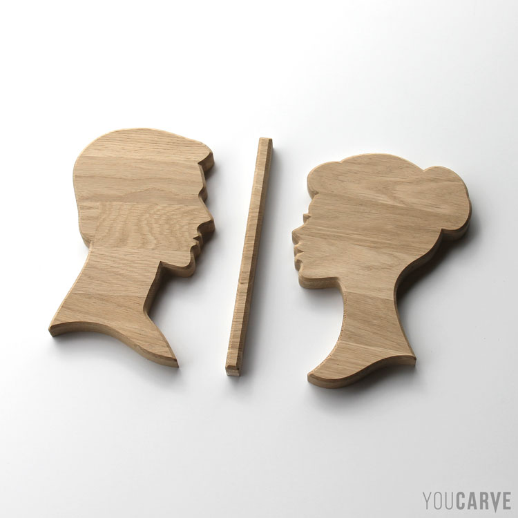 Signalétique homme/femme en bois en bois (chêne ép. 19 mm)
