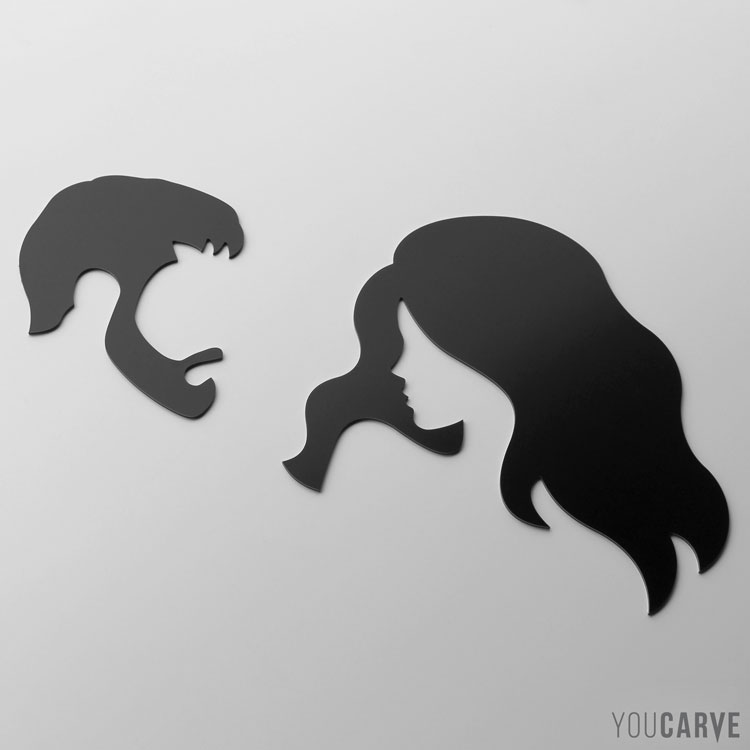 Forme découpée en alu-dibond (silhouettes coiffures homme/femme) pour la signalétique ou la décoration