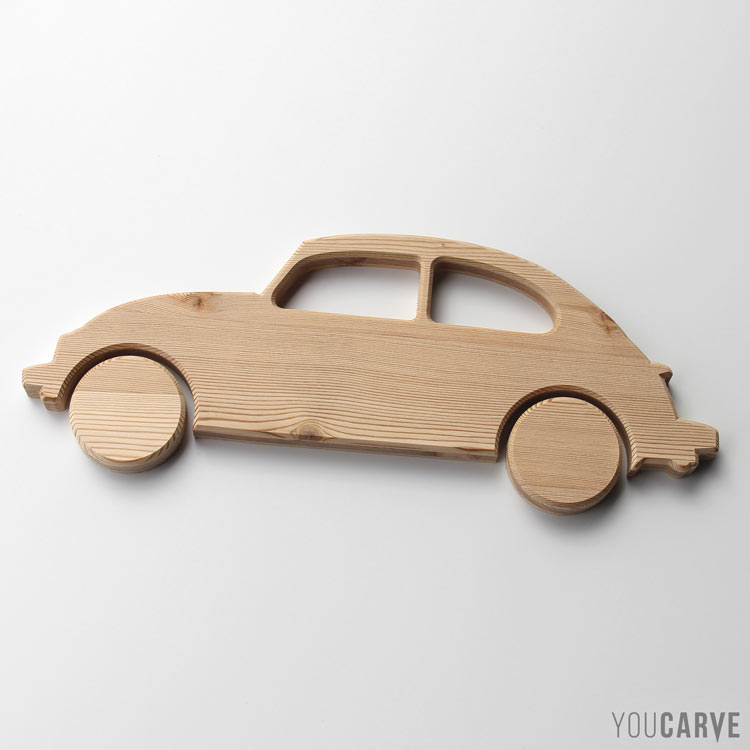 Forme découpée en bois (silhouette voiture / coccinelle / beetle) pour la signalétique ou la décoration