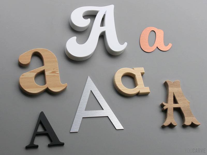 Découpe de lettres en bois, PVC, aluminium, pour l'enseigne, la décoration ou la signalétique
