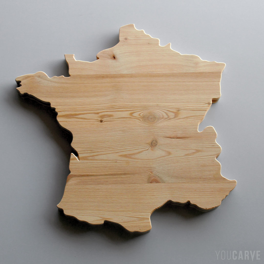 Silhouette de la France en bois (mélèze 3 plis ép. 19 mm), pour décoration, plateau de fromage, planche à découper…