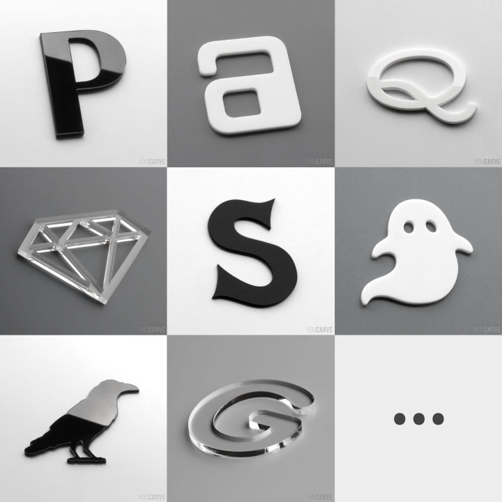 Mosaïque de photos de lettres et formes en PMMA (plexi)